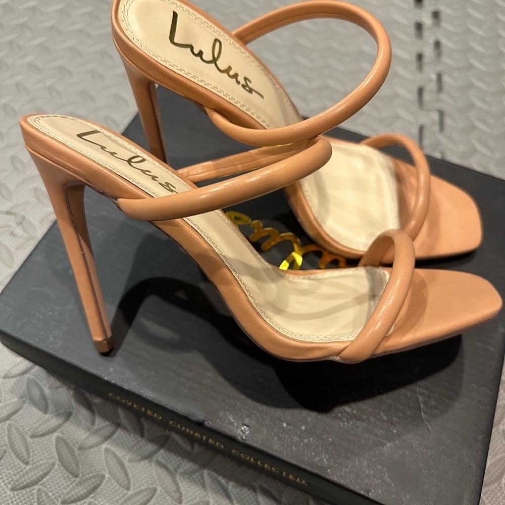Lulus Tan Theyaa Square Toe High Heel Sandals - NWT